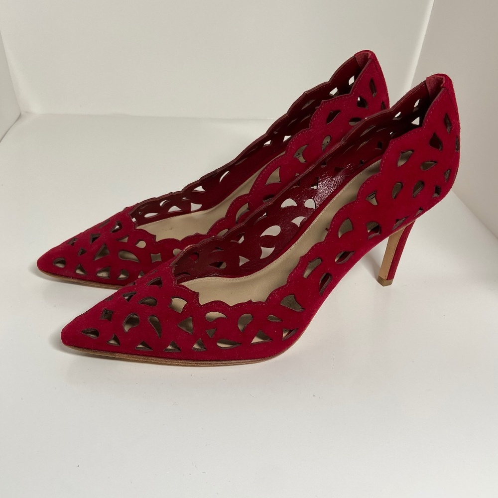 Via Spiga Red Perforated Suede Leather Pump Heels